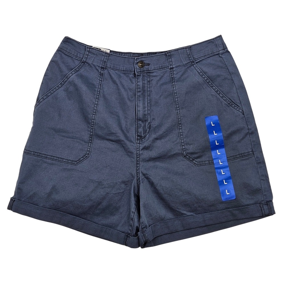 Gloria Vanderbilt Womens Blue Utility Shorts Elastic Back Pockets Size Large NWT